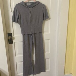 NWOT Elegant Gray Women's hooded pantsuit.